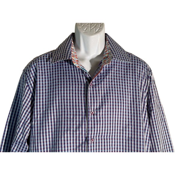 ROBERT GRAHAM Men's Long Sleeve Button Down Blue White Checker Shirt 2XL - Picture 2 of 7